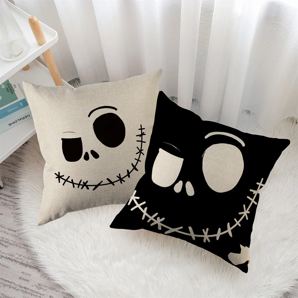 Hollow Skull Linen Square Throw Pillow Case Decorative Cushion Cover Pillowcover for Sofa 18"X 18" Throw Pillow Covers