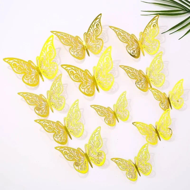 12pcs 3D Openwork Butterfly Wall Stickers Stereo Butterfly Wall Stickers Background Decoration Colourful Butterfly Stickers