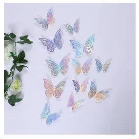 12pcs 3D Openwork Butterfly Wall Stickers Stereo Butterfly Wall Stickers Background Decoration Colourful Butterfly Stickers