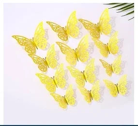 12pcs 3D Openwork Butterfly Wall Stickers Stereo Butterfly Wall Stickers Background Decoration Colourful Butterfly Stickers