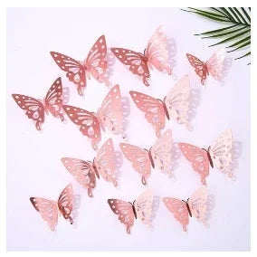 12pcs 3D Openwork Butterfly Wall Stickers Stereo Butterfly Wall Stickers Background Decoration Colourful Butterfly Stickers