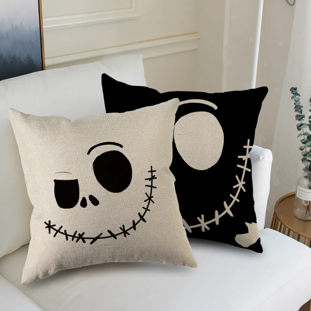 Hollow Skull Linen Square Throw Pillow Case Decorative Cushion Cover Pillowcover for Sofa 18"X 18" Throw Pillow Covers