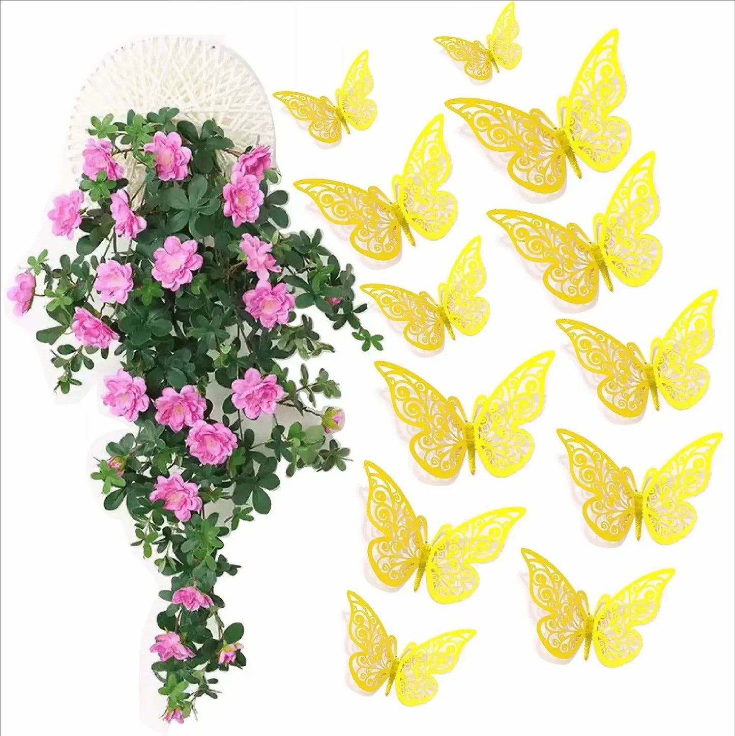 12pcs 3D Openwork Butterfly Wall Stickers Stereo Butterfly Wall Stickers Background Decoration Colourful Butterfly Stickers