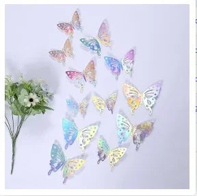 12pcs 3D Openwork Butterfly Wall Stickers Stereo Butterfly Wall Stickers Background Decoration Colourful Butterfly Stickers