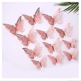 12pcs 3D Openwork Butterfly Wall Stickers Stereo Butterfly Wall Stickers Background Decoration Colourful Butterfly Stickers